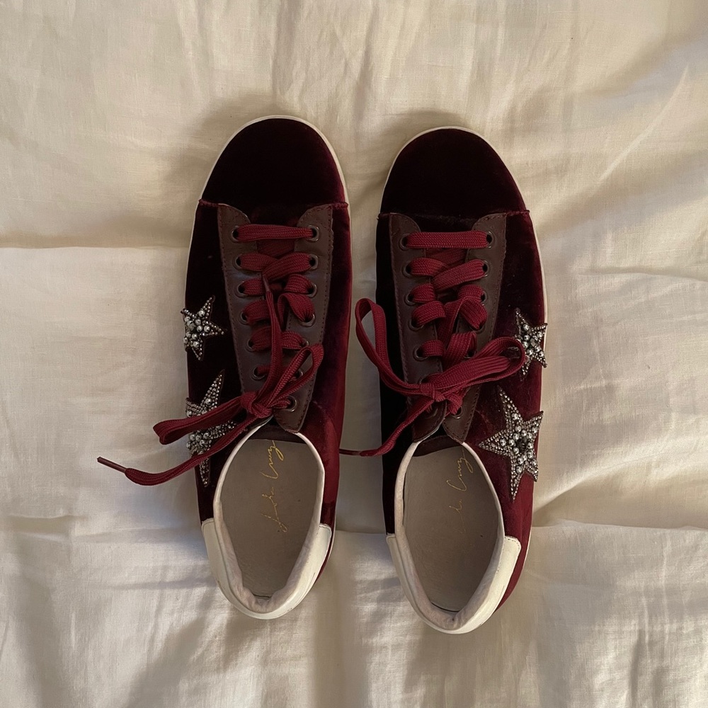 Lola Cruz red velvet sequined sneakers